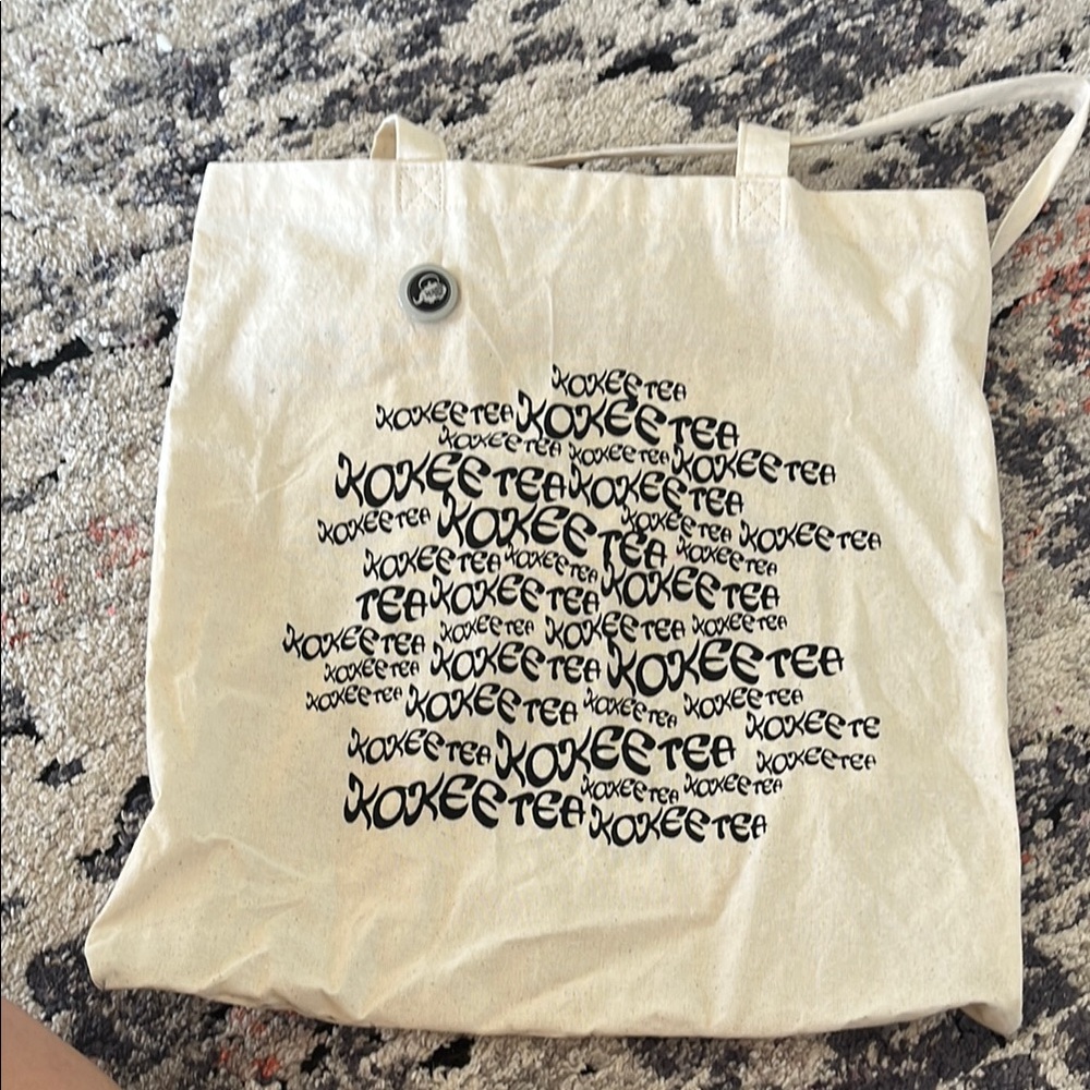 Cream and Black Canvas Tote Bag with Artistic Print
